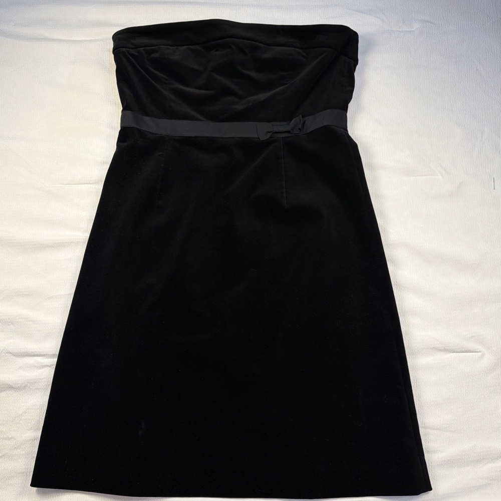 J.Crew Womens‎ 14 Black Cotton Velvet Strapless Cocktail Dress Bow Waist RN77388